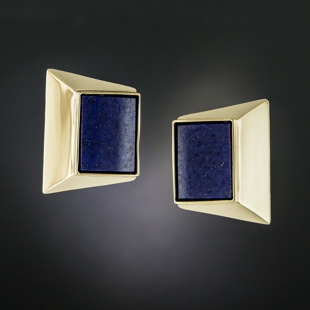 Modernist Lapis and Gold Earrings.