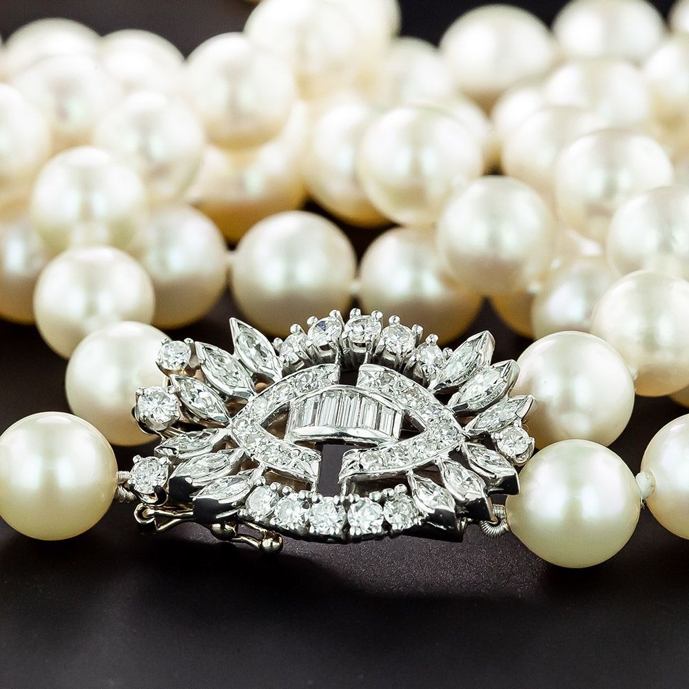 Double Strand Pearl and Diamond Clasp.