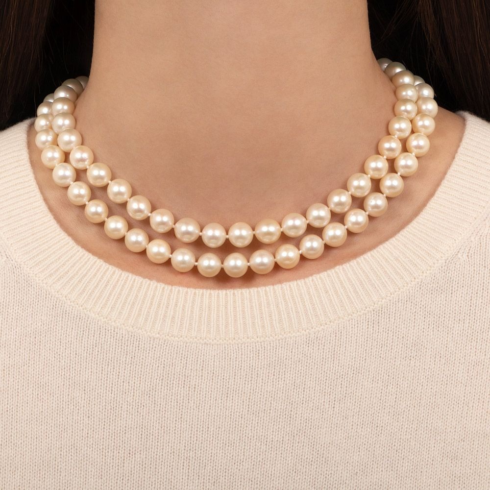 Double Strand Pearl and Diamond Necklace.