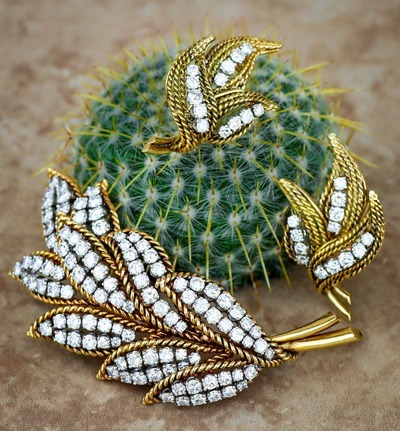 Diamond Leaf Brooch and Earring Suite.