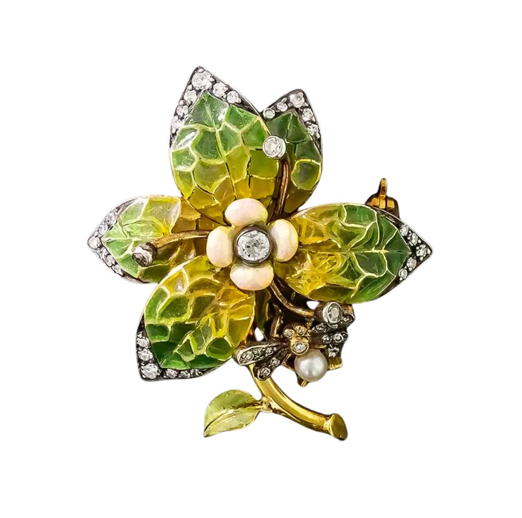 Plique-a-Jour Leaf Brooch.