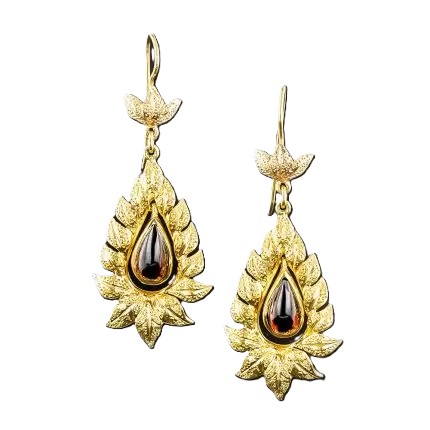 Victorian Style Garnet Leaf Motif Earrings.