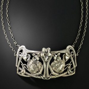 French Art Nouveau Silver Floral Motif Necklace, Lucien Gaillard.