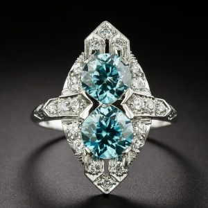 Art Deco Blue Zircon and Diamond Dinner Ring.