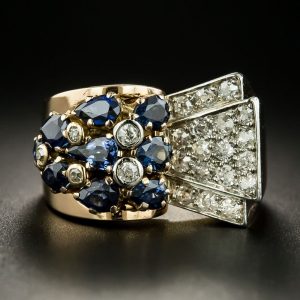French Retro Sapphire and Diamond Dinner Ring.
