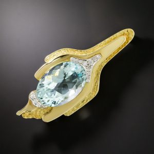 Aquamarine (20.5 cts) and Diamond Brooch, Grima.