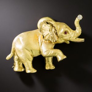 Yellow Gold Elephant Brooch, by Scully and Scully.