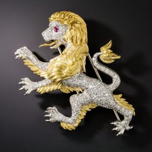 Lion Rampant Brooch in Gold, Platinum, and Diamonds, by McTeigue.