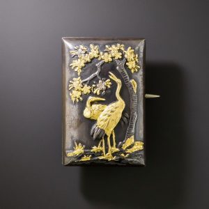 Victorian Shakudo Crane Brooch.