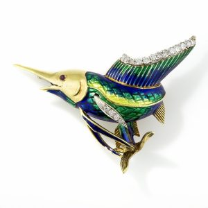 Diamond & Enamel Marlin Brooch.