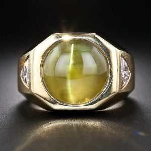 Gent’s Cat’s-Eye Chrysoberyl and Diamond Ring.