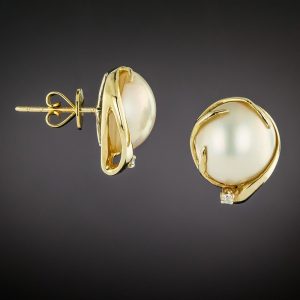 Mabe Pearl and Diamond Earrings.