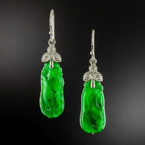 Natural Burmese Jadeite and Diamond Earrings.