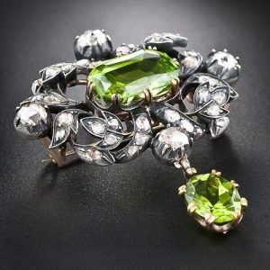 Antique Rose-Cut Diamond and Peridot Pendant/Brooch.