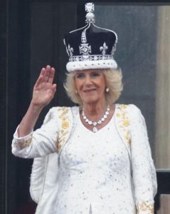 Queen Camilla on Coronation Day, 2023, Wearing Queen Mary's Crown (Altered).