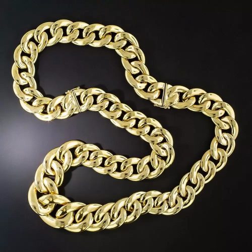 Wide Curb Link Necklace in 14k Yellow Gold.