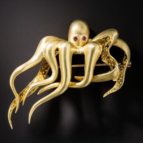 Gold and Ruby Octopus Brooch. Gold & Ruby Octopus Brooch.
