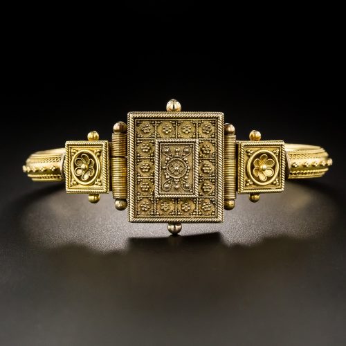 Victorian Etruscan Revival Bracelet with Granulation and Torsad Motifs.