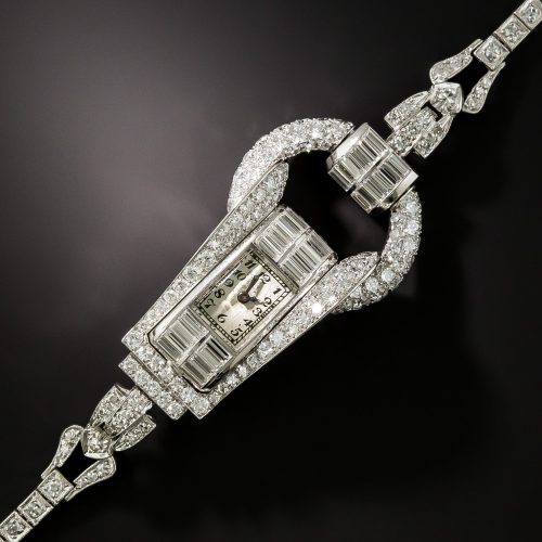 Art Deco Diamond, Platinum Streamlined Bracelet Watch c.1930s.