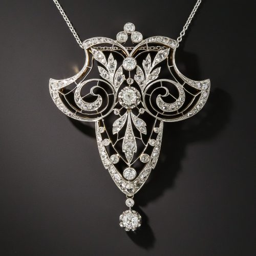 French Belle Epoque Diamond Lavaliere Necklace.