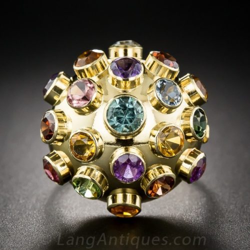 Mid-Century Gemstone Gold Bombe 'Sputnik' Ring. c. late 1950s.