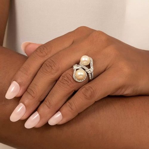 Art Deco Pearl Bypass Ring on Model Lang Blog