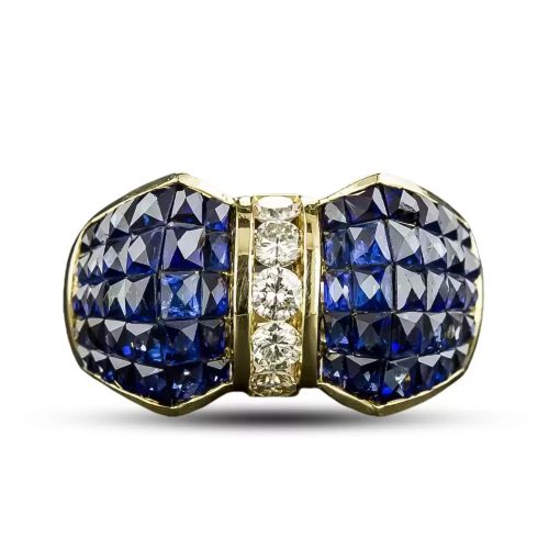 Invisibly-Set Sapphire and Diamond Bow Ring. Invisibly-Set Sapphire and Diamond Bow Ring.