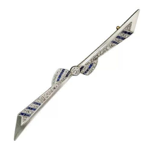 Art Deco Sapphire and Diamond Bow Pin. Art Deco Sapphire and Diamond Bow Pin.