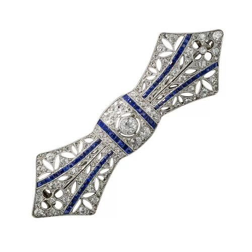 French Art Deco Diamond and Sapphire Bow Brooch. French Art Deco Diamond and Sapphire Bow Brooch.