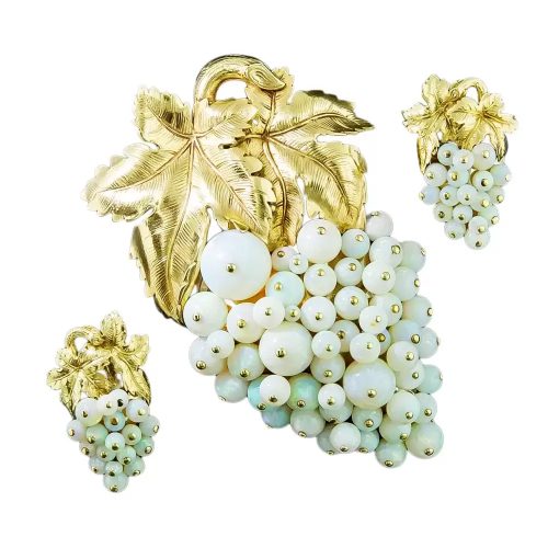Opal Grape Cluster Brooch and Earring Suite.