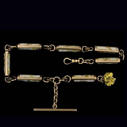 Unusual and Very Collectible, American,Gold in Quartz Albert Chain Inspired as a Souvenir of the 1849 Gold Rush.