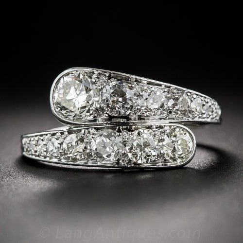 Art Deco Diamond Bypass Style Engagement Ring.