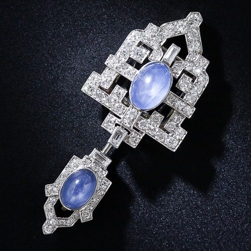Art Deco Sapphire and Diamond Sûreté or Jabot Pin.