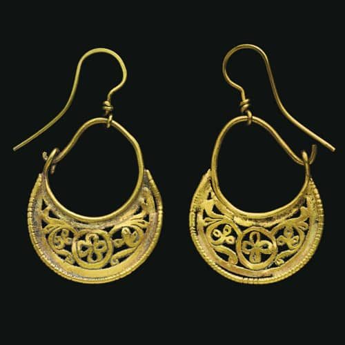 The Byzantine Earrings are of Crescentric Form with Beaded Wire Border. Circa 6th-7th Century A.D.