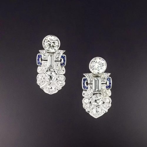 Diamond and Sapphire Earrings Formerly Part of a Wristwatch.
