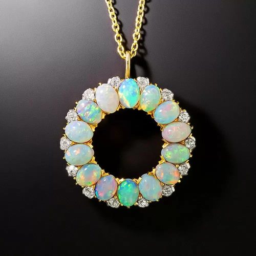 Edwardian Opal and Diamond Circle Pendant, Brooch Conversion. Edwardian Opal and Diamond Circle Pendant, Brooch Conversion.