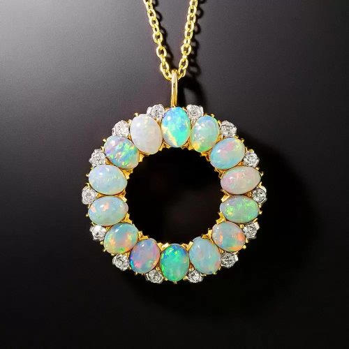 Edwardian Opal and Diamond Circle Pendant, Brooch Conversion.