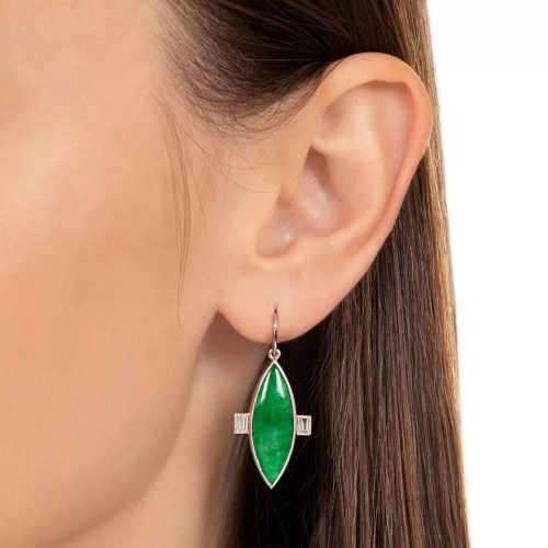 French Art Deco Jade and Diamond Earring Cuff Link Conversion. French Art Deco Jade and Diamond Earring Cuff Link Conversion.
