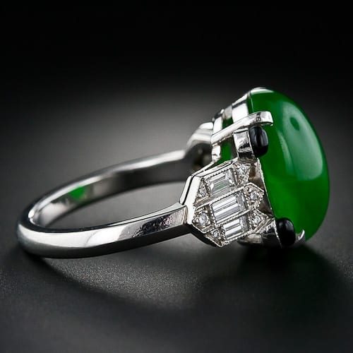 Art Deco Jadeite Cabochon and Diamond Ring.