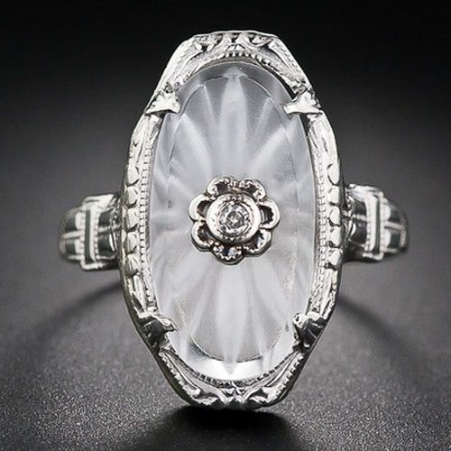 Vintage Camphor Glass and Diamond Ring.