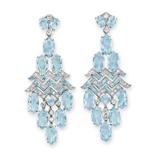 Art Deco Aquamarine and Diamond Cartier Earrings.