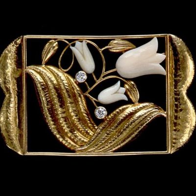 Dagobert Peche Carved Floral Brooch.