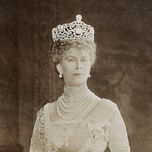 Queen Mary Wearing the Delhi Durbar Tiara with the Cullinan III and IV and the Emeralds Removed, c.1911.