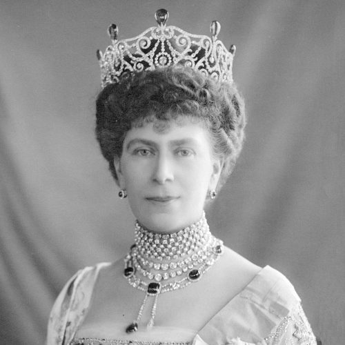 Queen Mary Wearing the Delhi Durbar Tiara with the Original Emeralds in Place, c.1911.