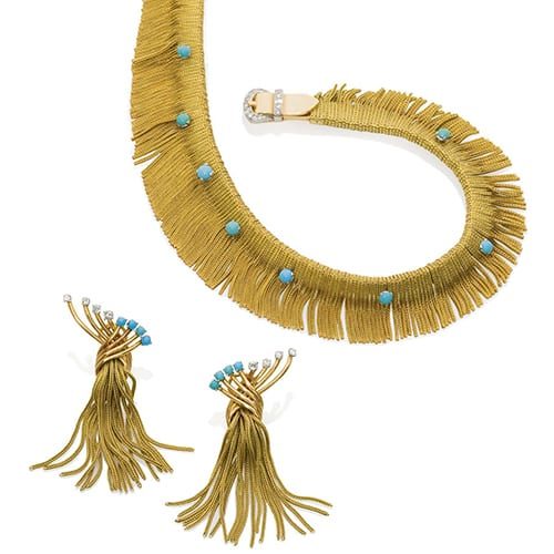 Demi-Parure Turquoise and Gold, c.1950. J. Lacloche. Photo Courtesy of Christie's.