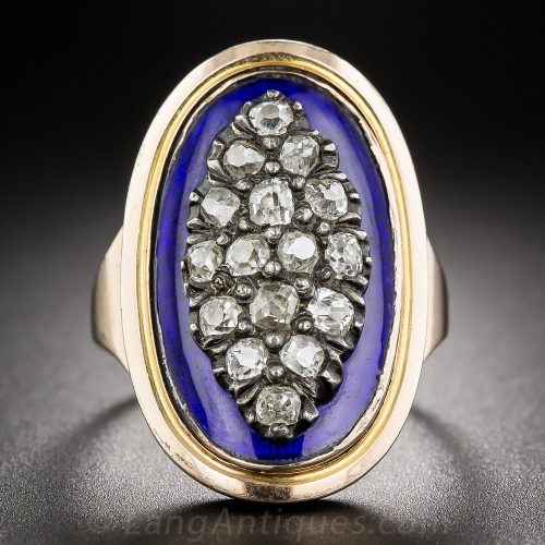 Diamond and Cobalt Blue Enamel Ring.