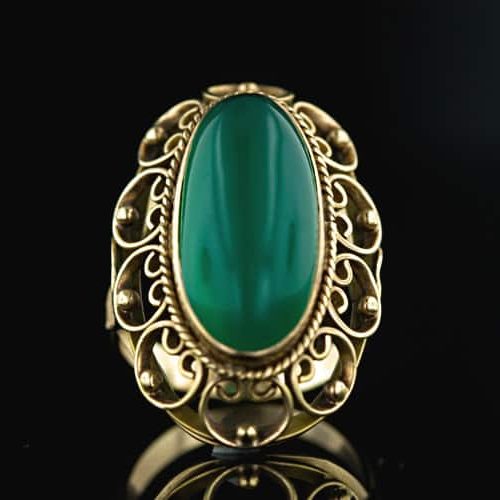 Dyed Green Chalcedony, 18 Karat Vintage Hand Fabricated Ring.