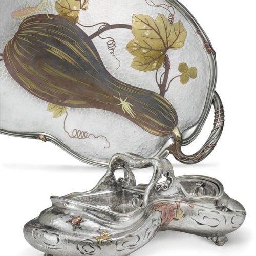 Edward C. Moore for Tiffany & Co. Mixed Metals Tray c.1878 and Centerpiece c.1880. Photo Courtesy of Christie's