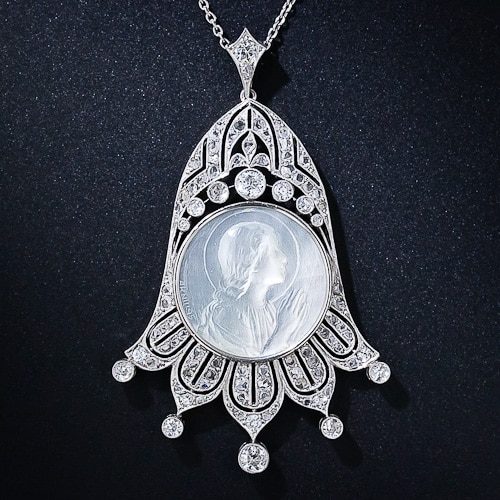 Edwardian Mother-of-Pearl, Diamond and Platinum Pendant.