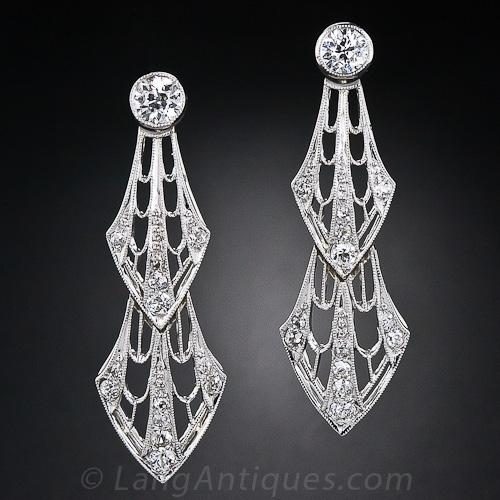 Edwardian Diamond-Set Platinum Earrings.